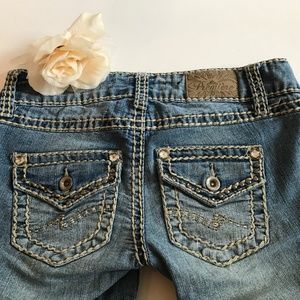Premiere Distressed Shredded Bling Pocket Jeans 0